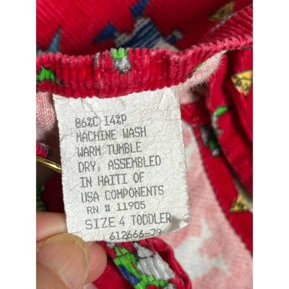 VTG 90s Cute Cumber Toddler 4T Red Corduroy Overalls Mice Cheese Print‎ Playwear - Picture 12 of 16